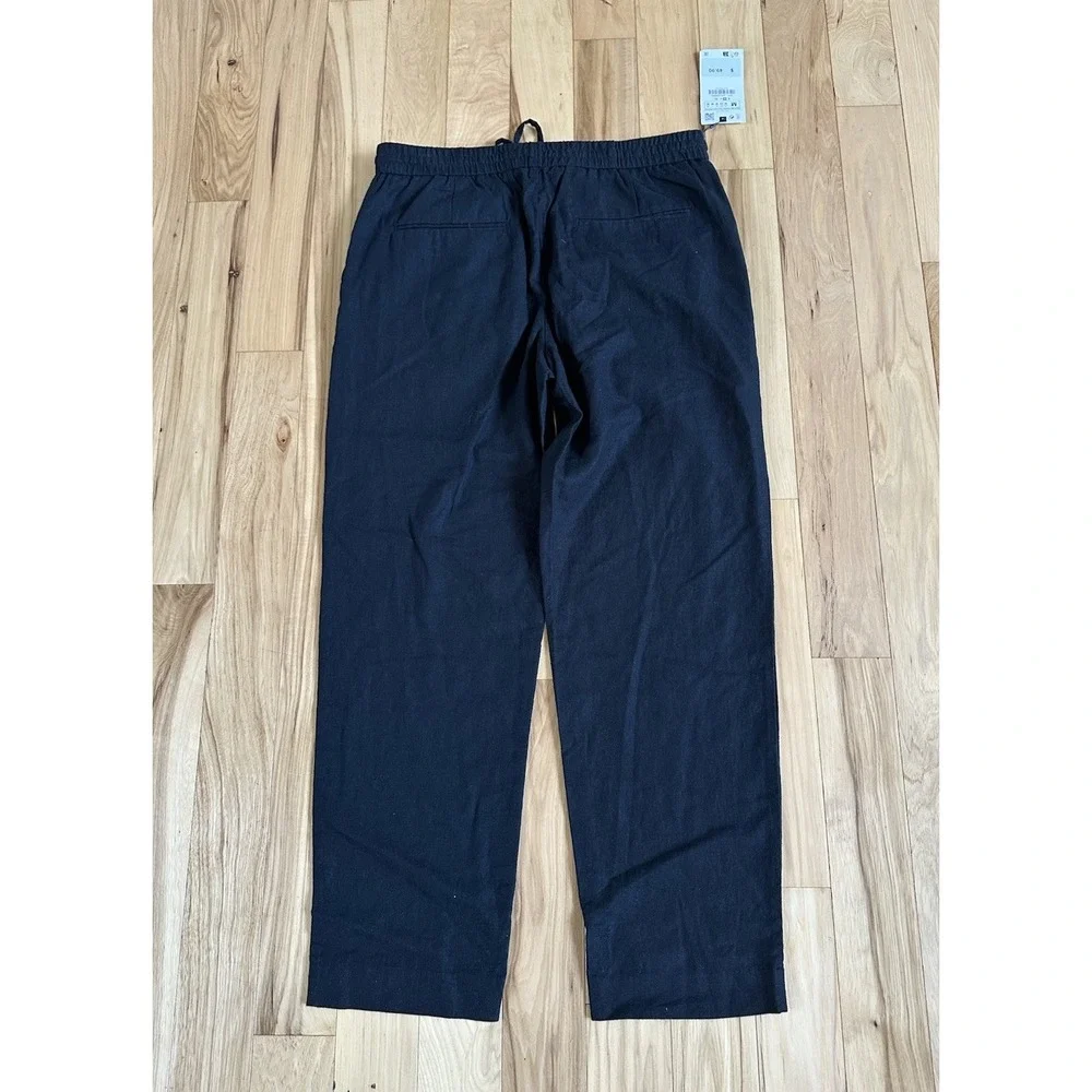 Zara Women's Black  Pants Elastic Waistband and Drawstring Linen 50% Viscose 50%